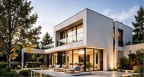 Moderner Neubau mit großen Glasflächen
